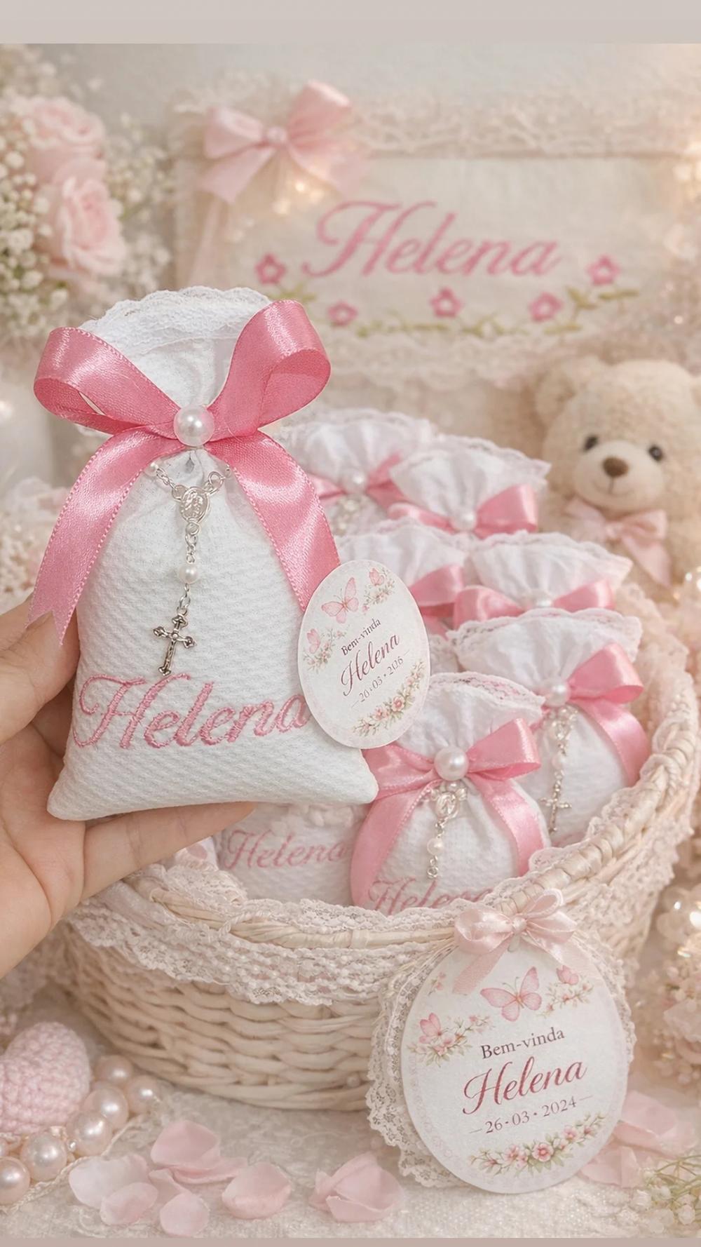 10 Sache Perfumado bordado com nome para Lembrancinha de batizado