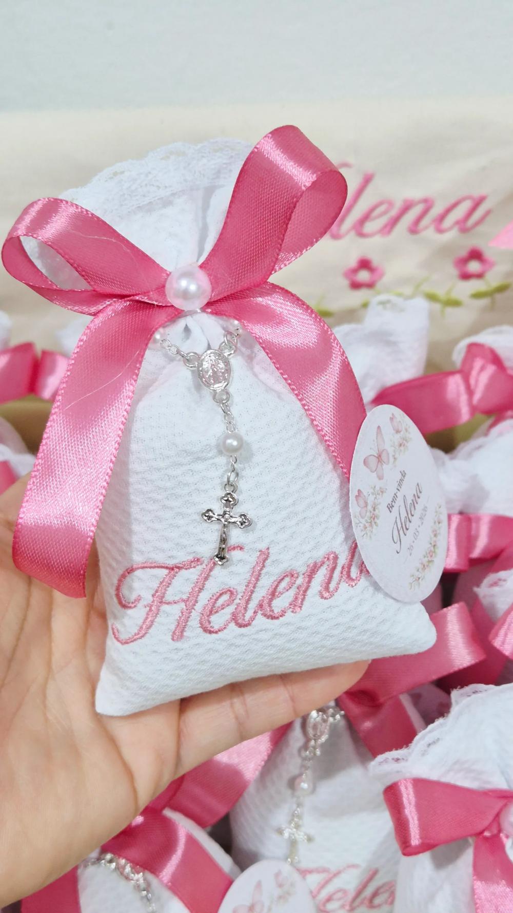 10 Sache Perfumado bordado com nome para Lembrancinha de batizado