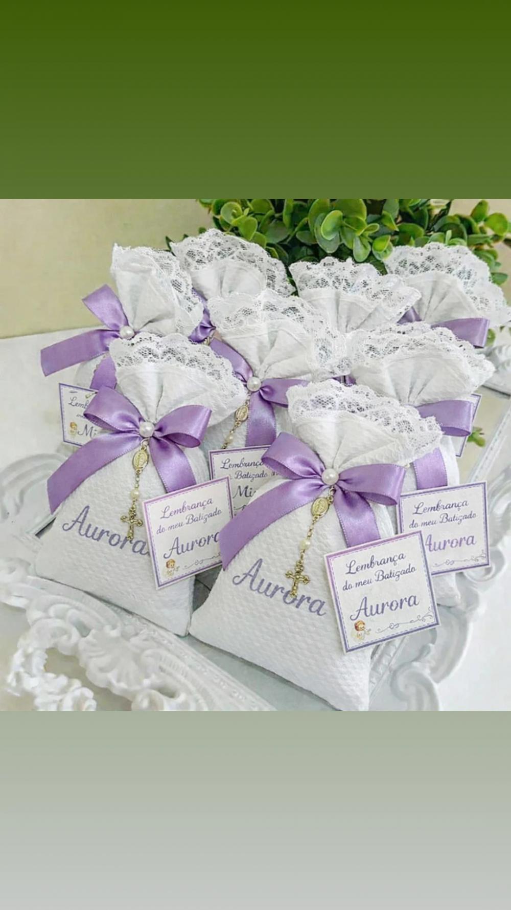 10 Sache Perfumado bordado com nome para Lembrancinha de batizado
