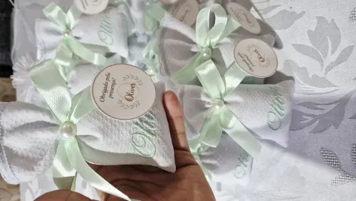 10 Sache Perfumado bordado com nome para Lembrancinha de batizado