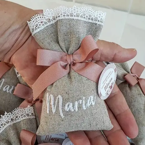 10 Sache Perfumado bordado com nome para Lembrancinha de batizado