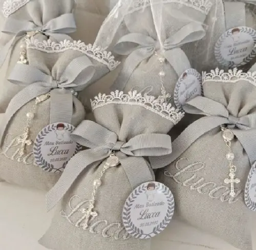 10 Sache Perfumado bordado com nome para Lembrancinha de batizado