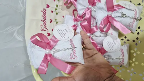 10 Sache Perfumado bordado com nome para Lembrancinha de batizado