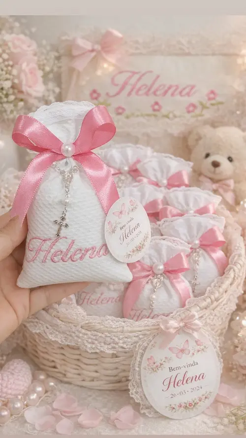 10 Sache Perfumado bordado com nome para Lembrancinha de batizado