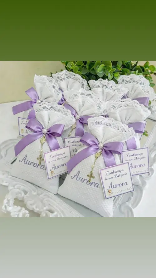 10 Sache Perfumado bordado com nome para Lembrancinha de batizado
