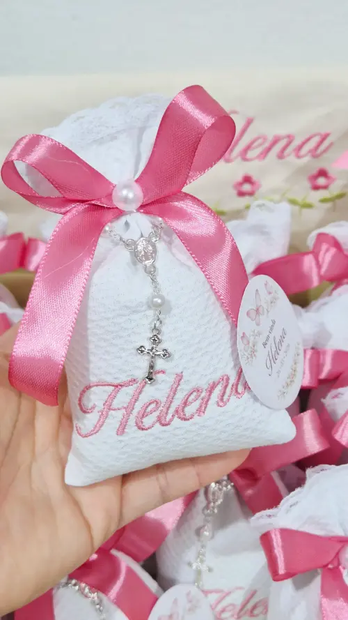 10 Sache Perfumado bordado com nome para Lembrancinha de batizado