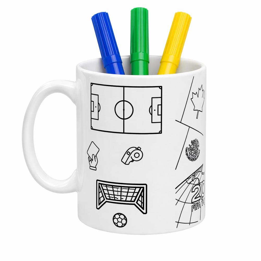 Caneca Infantil para Colorir Copa do Mundo Brasil com Canetinhas