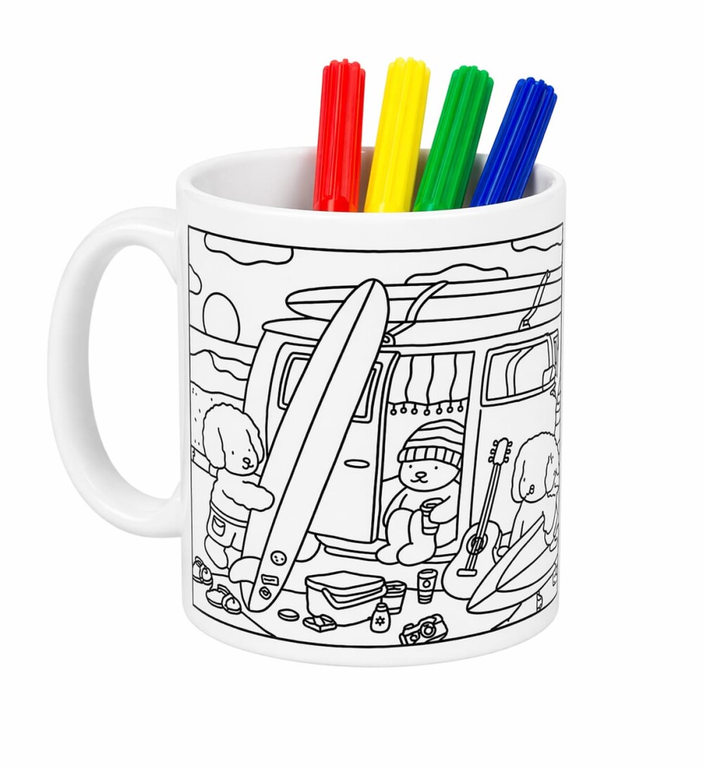 Caneca de Polímero para Colorir com 3 Canetinhas Coloridas