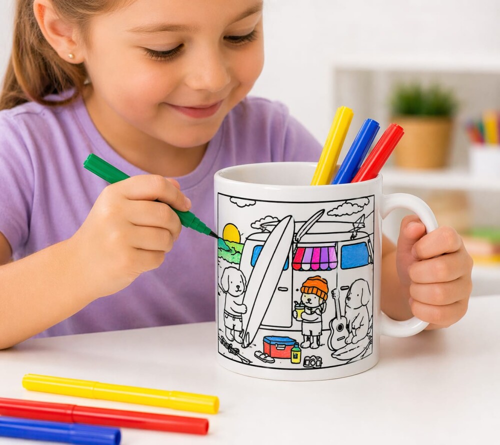 Caneca de Polímero para Colorir com 3 Canetinhas Coloridas