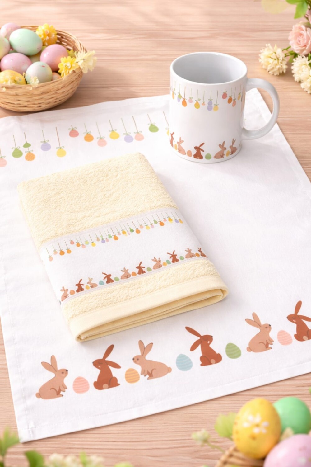 Kit Infantil com Caneca de Polímero e Toalhinhas para Mesa e Mã
