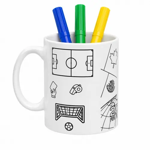 Caneca Infantil para Colorir Copa do Mundo Brasil com Canetinhas