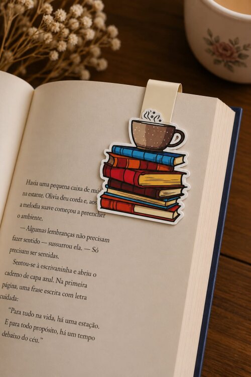 Marca Página Magnético Livros com Café