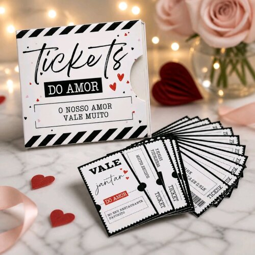 Presente Dia dos Namorados Cartões com Mensagens | Tickets do Amor | Caixa com Vales Românticos, Desafios e Surpresas para Casais