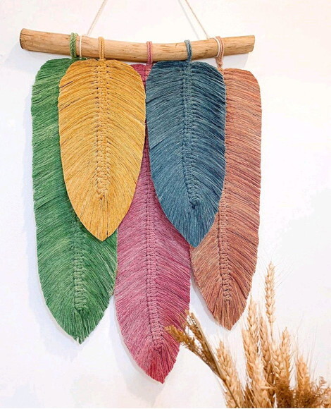 Painel de Macrame Folhas