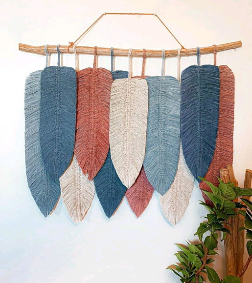 Painel de Macrame Folhas