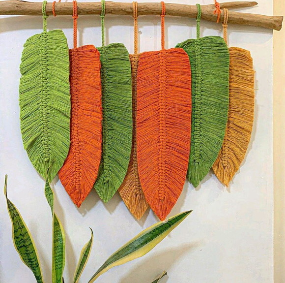 Painel de Macrame Folhas