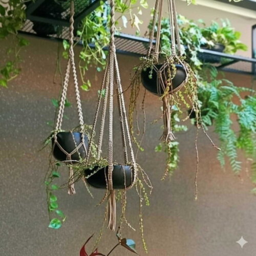 Kit com 3 Suportes para Plantas em Macrame