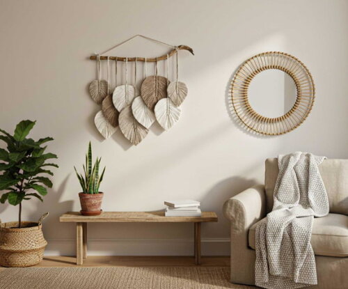 Painel de Macrame Folhas