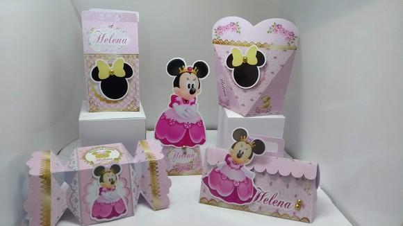 40 Caixinhas 3d Personalizadas Minnie Rosa