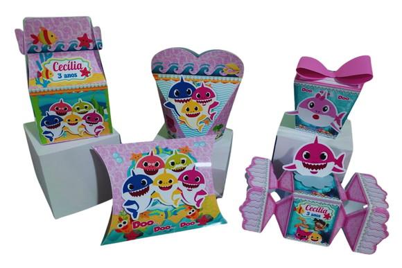 50 Personalizados 3d Baby Shark Rosa