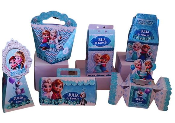 Kit 40 Caixinhas 3d Personalizadas Frozen