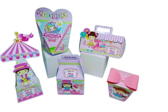 Kit 40 Caixinhas 3d Personalizadas Tema Circo Rosa