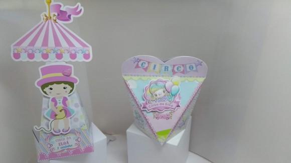 Kit 40 Caixinhas 3d Personalizadas Tema Circo Rosa