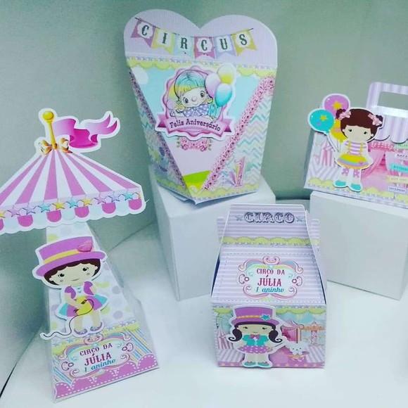 Kit 40 Caixinhas 3d Personalizadas Tema Circo Rosa