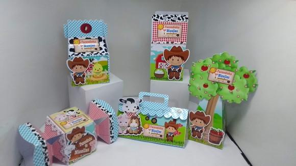 Kit 40 Caixinhas 3d Personalizadas Tema Fazendinha
