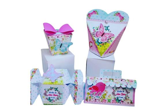 Kit 40 Caixinhas Personalizadas Jardim Borboletas