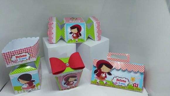 Kit 40 Caixinhas 3D Personalizadas chapeuzinho vermelho