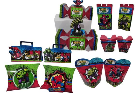 Kit Personalizado Homen Aranha e Hulk - 40 Itens