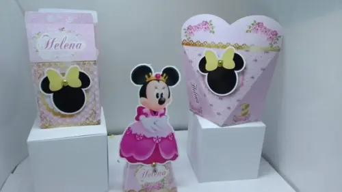 40 Caixinhas 3d Personalizadas Minnie Rosa