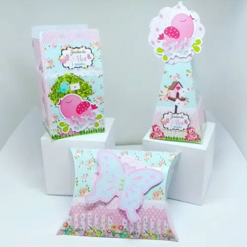 Kit 40 Caixinhas 3d Personalizadas Jardim das Borboletas