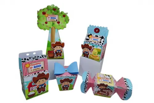 Kit 40 Caixinhas 3d Personalizadas Tema Fazendinha