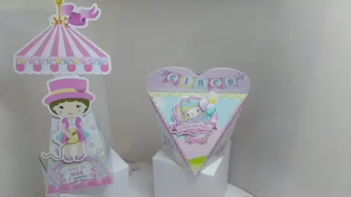 Kit 40 Caixinhas 3d Personalizadas Tema Circo Rosa