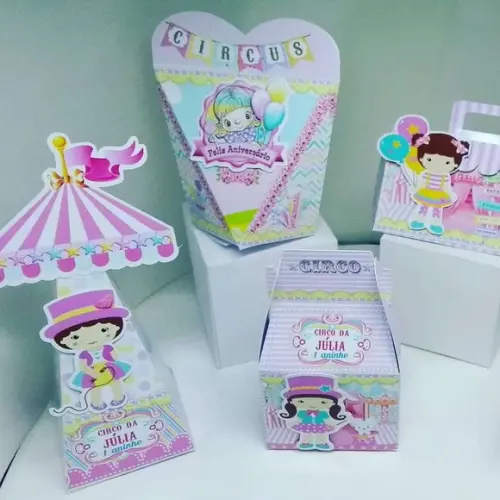 Kit 40 Caixinhas 3d Personalizadas Tema Circo Rosa
