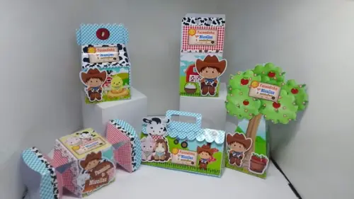 Kit 40 Caixinhas 3d Personalizadas Tema Fazendinha