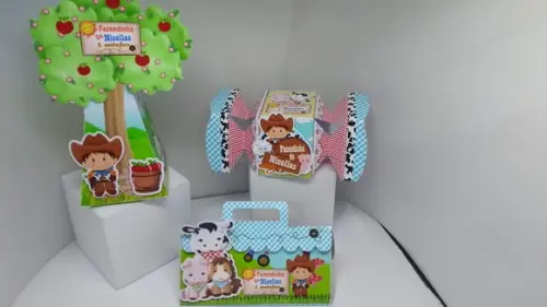 Kit 40 Caixinhas 3d Personalizadas Tema Fazendinha