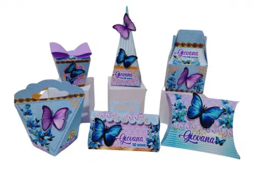 Kit 40 Caixinhas Personalizadas Jardim das Borboletas