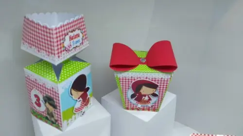 Kit 40 Caixinhas 3D Personalizadas chapeuzinho vermelho