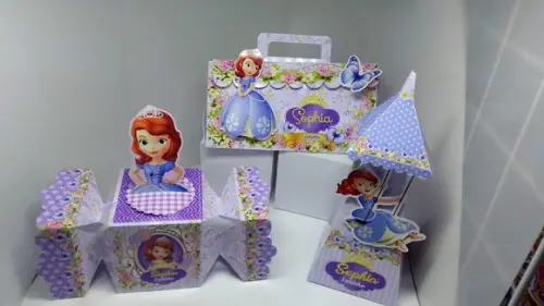 Kit 40 Caixinhas 3d Personalizadas Princesa Sophia