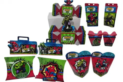 Kit Personalizado Homen Aranha e Hulk - 40 Itens