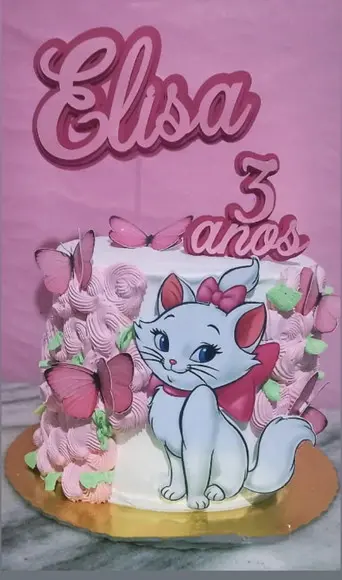 Arquivo de Corte Topo de Bolo Gatinha Marrie com Borboletas