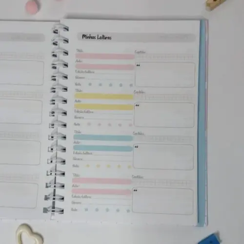 Caderno Diário de Leituras - Registro de Livros - Corações