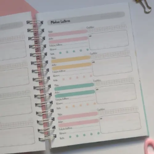 Caderno Diário de Leituras - Registro de Livros - Listras