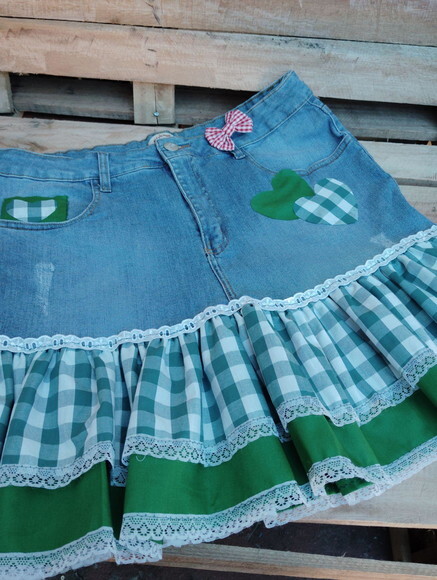 Saia Jeans com Babado Junina