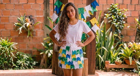 Saia Jeans com Bandeirinhas Copa do Mundo Brasil