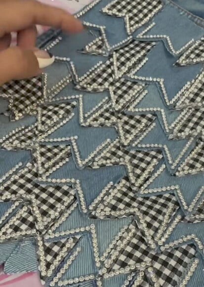 Saia Jeans Junina Personalizada Bandeirinhas Cetim
