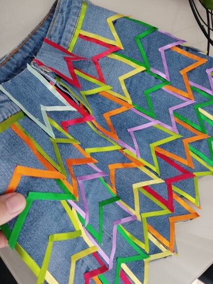 Saia Junina Jeans com Bandeirinhas Fita